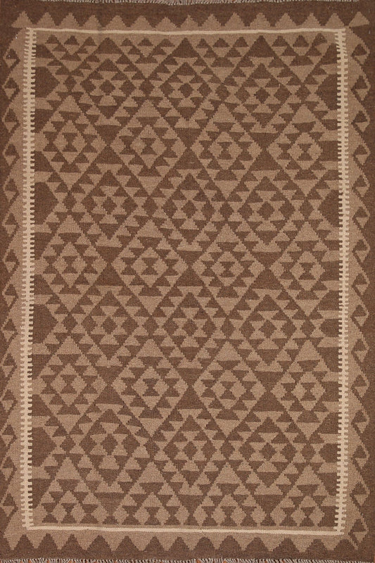 Brown Wool Kilim Oriental Area Rug 5x7