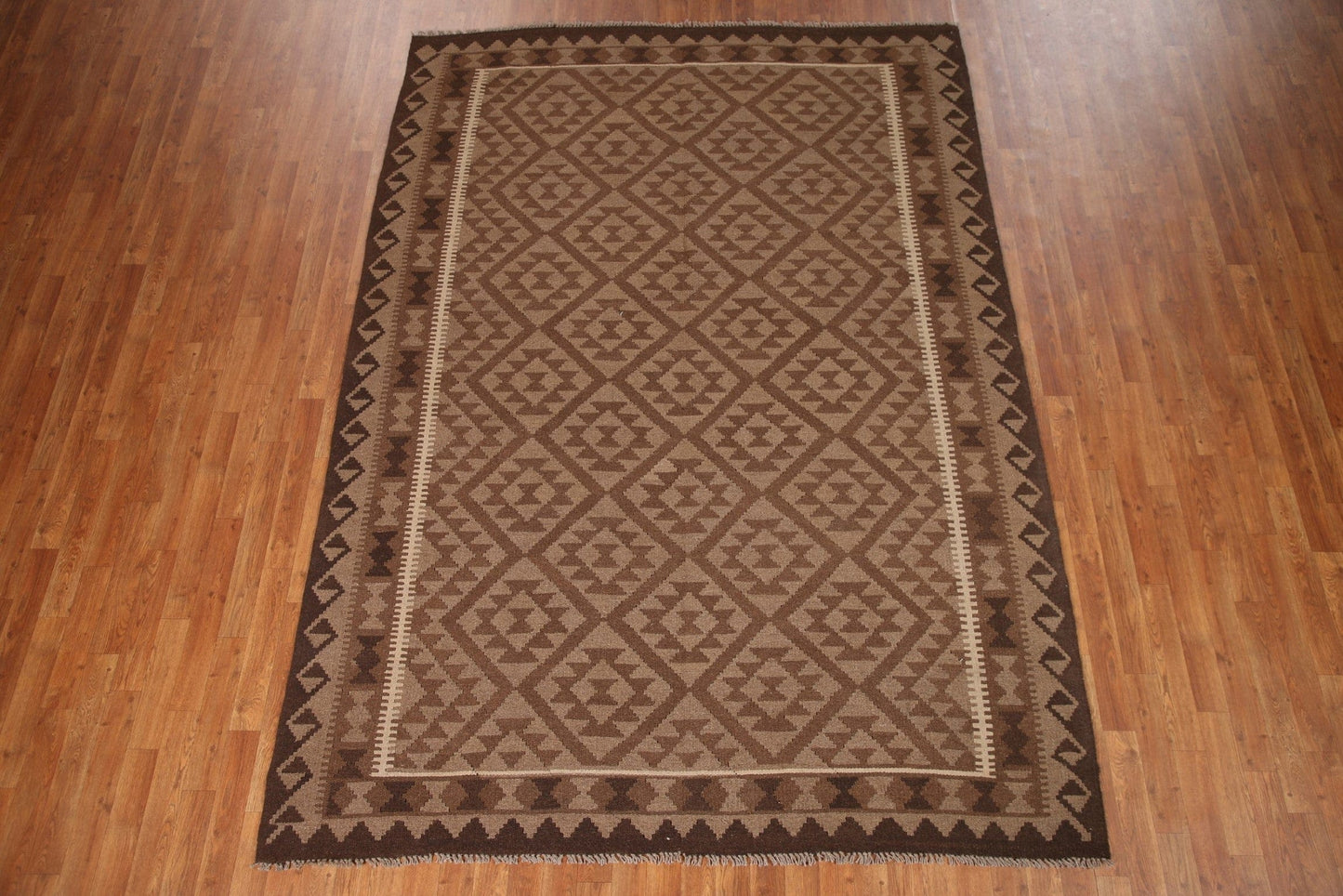 Brown Wool Kilim Oriental Area Rug 7x10