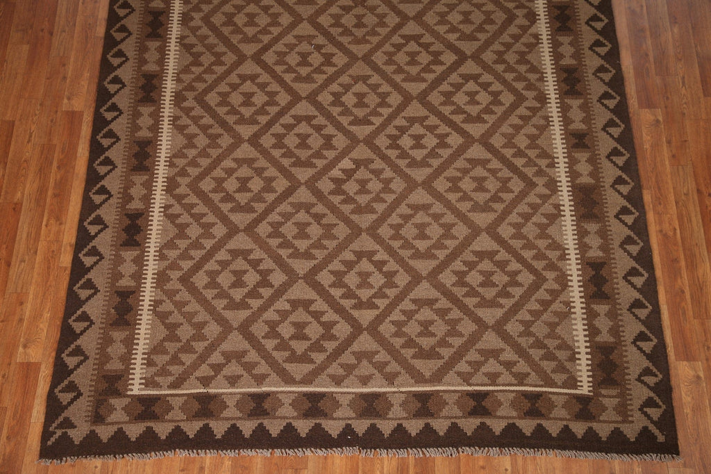 Brown Wool Kilim Oriental Area Rug 7x10