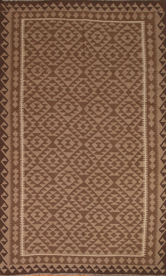 Brown Wool Kilim Reversible Area Rug 7x10