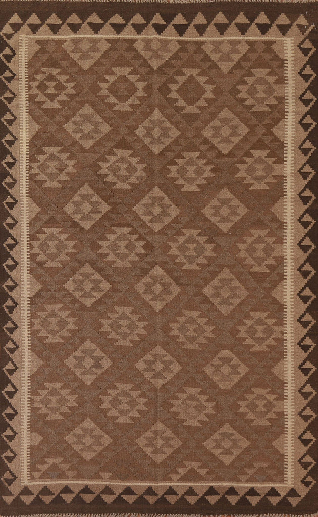 Brown Wool Kilim Reversible Area Rug 5x8