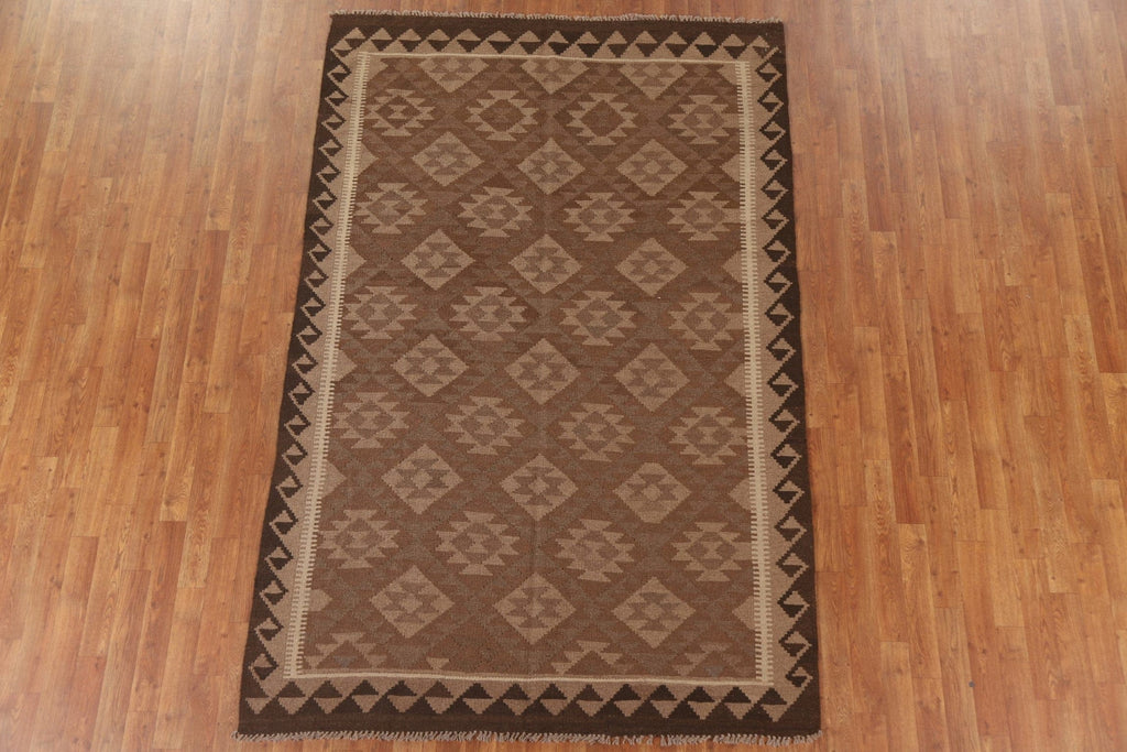 Brown Wool Kilim Reversible Area Rug 5x8