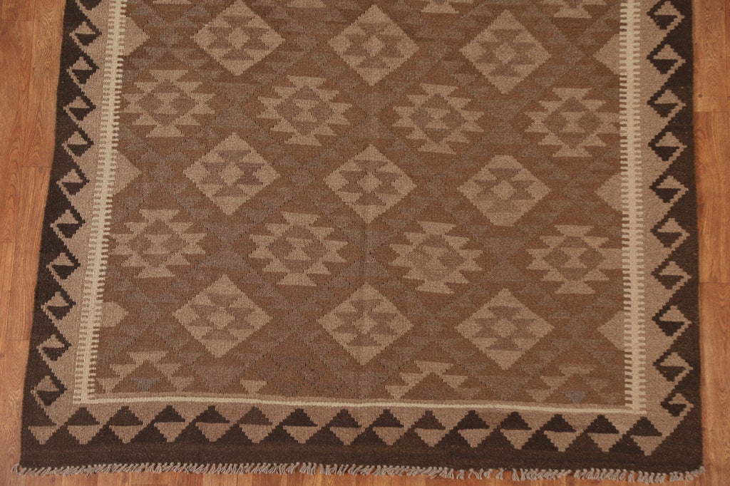 Brown Wool Kilim Reversible Area Rug 5x8