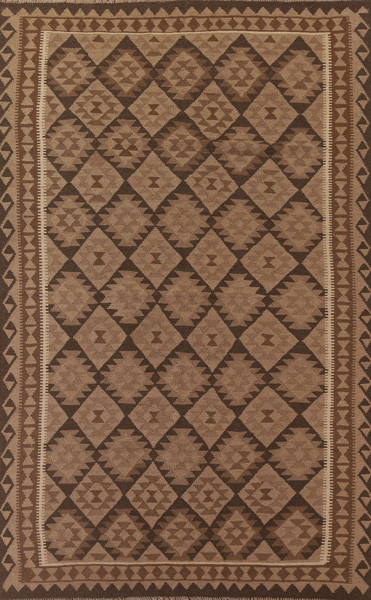 Brown Geometric Kilim Reversible Area Rug 7x10