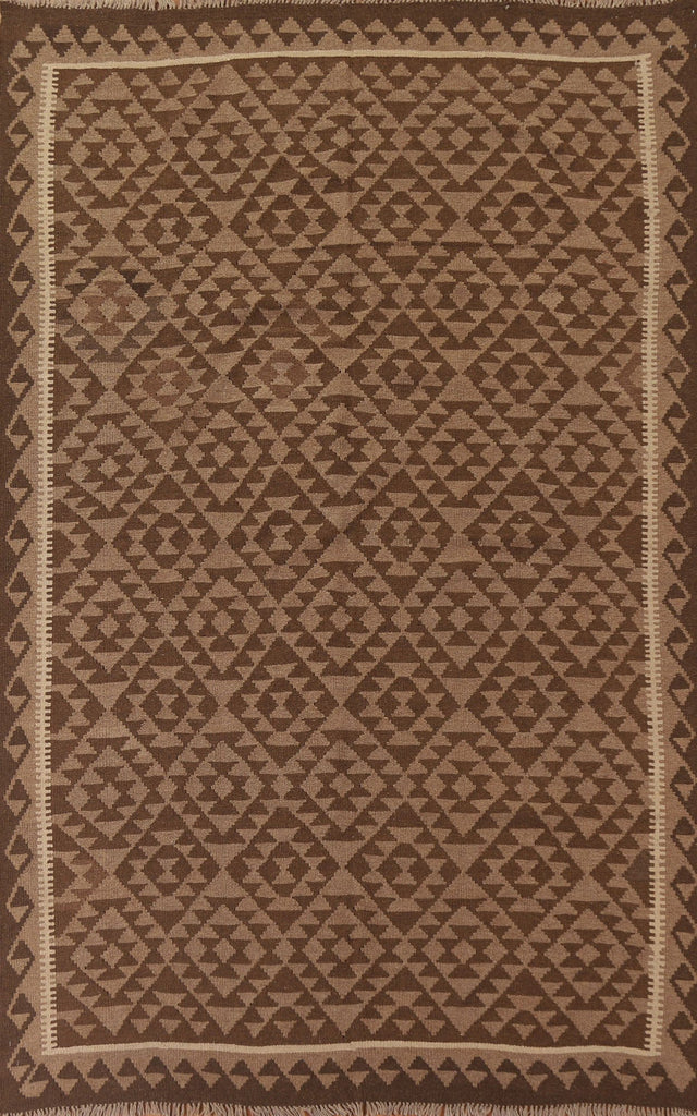 Brown Wool Kilim Reversible Area Rug 6x9