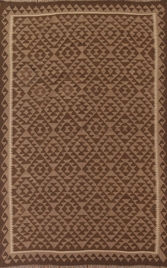 Brown Wool Kilim Reversible Area Rug 6x9