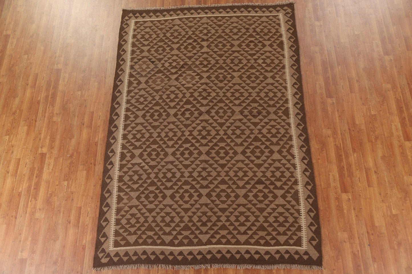 Brown Wool Kilim Reversible Area Rug 6x9