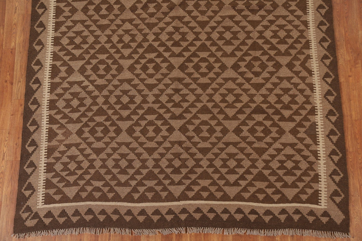 Brown Wool Kilim Reversible Area Rug 6x9