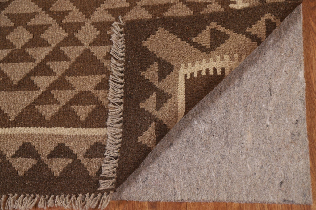 Brown Wool Kilim Reversible Area Rug 6x9