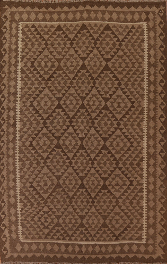 Brown Wool Kilim Reversible Area Rug 7x10