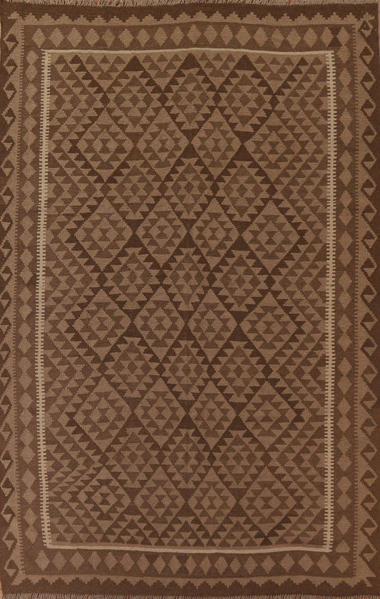 Brown Wool Kilim Reversible Area Rug 7x10