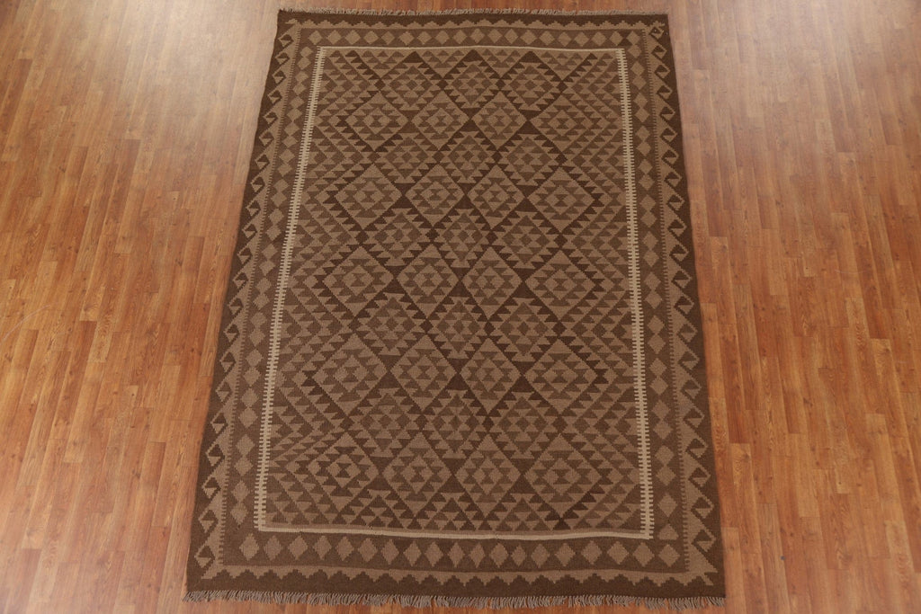 Brown Wool Kilim Reversible Area Rug 7x10