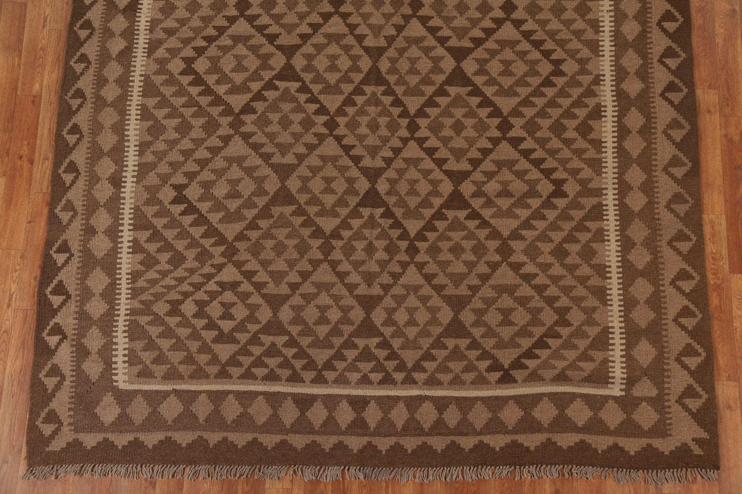 Brown Wool Kilim Reversible Area Rug 7x10