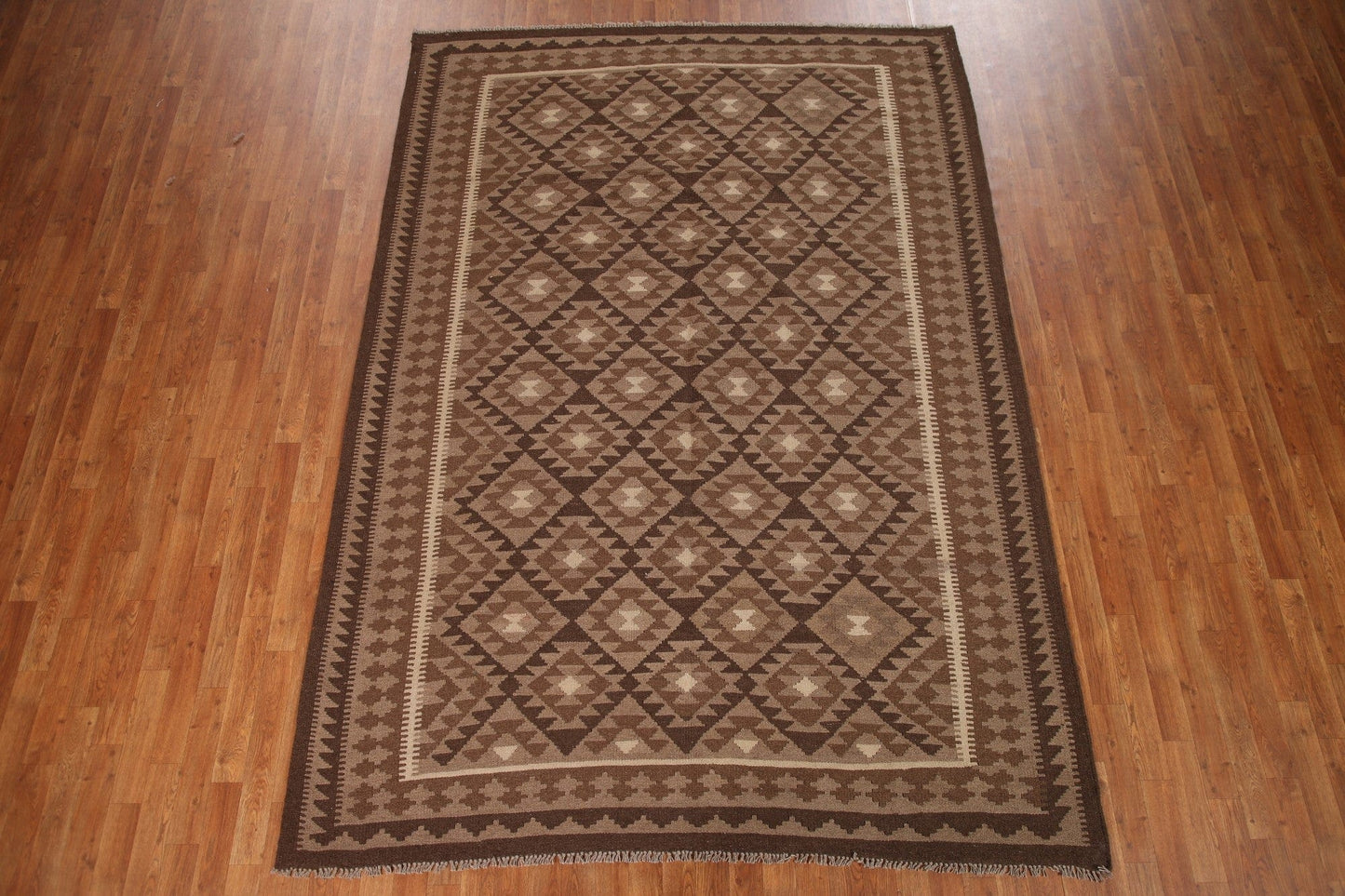 Brown Wool Kilim Area Rug 7x10