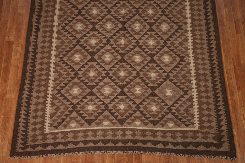 Brown Wool Kilim Area Rug 7x10