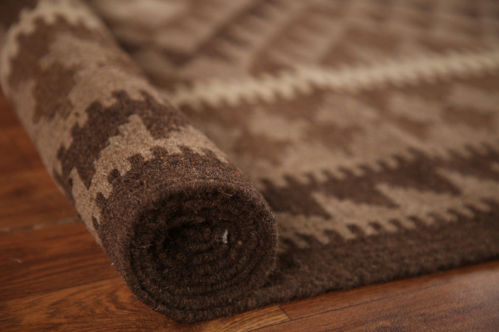 Brown Wool Kilim Area Rug 7x10