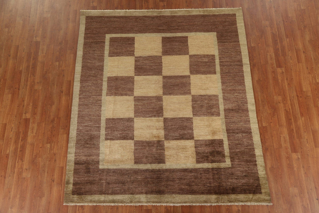 Checkered Gabbeh Vegetable Dye Area Rug 7x8