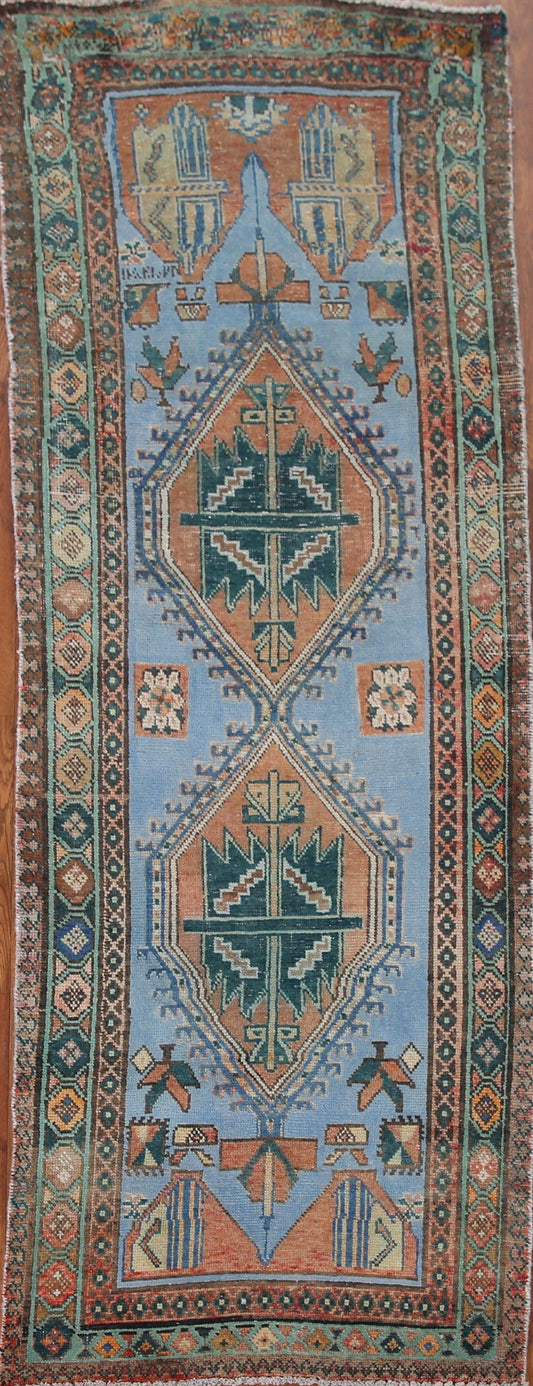 Veegtable Dye Antique Heriz-Serapi Persian Runner Rug 3x8