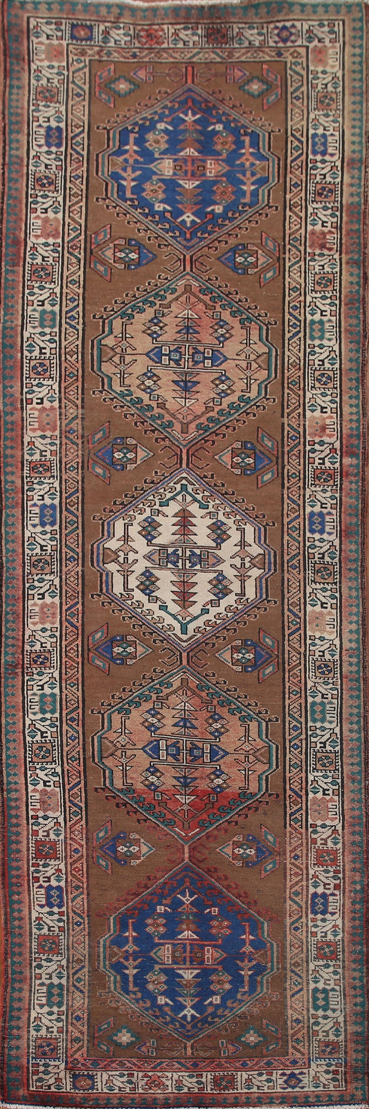 Geometric Wool Ardebil Persian Runner Rug 4x11