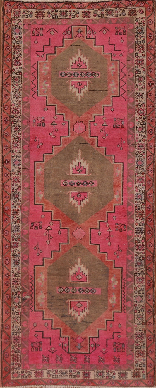 Vintage Pink Hamedan Persian Runner Rug 4x10
