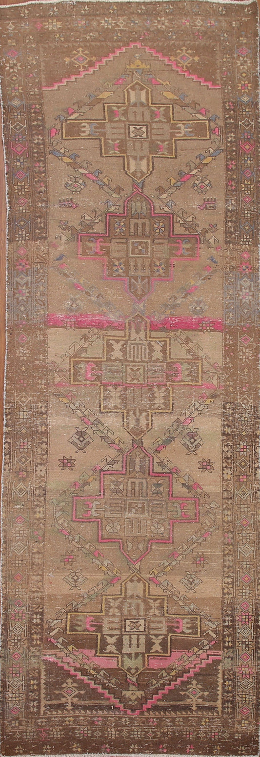 Distressed Vintage Heriz Persian Runner Rug 3x11