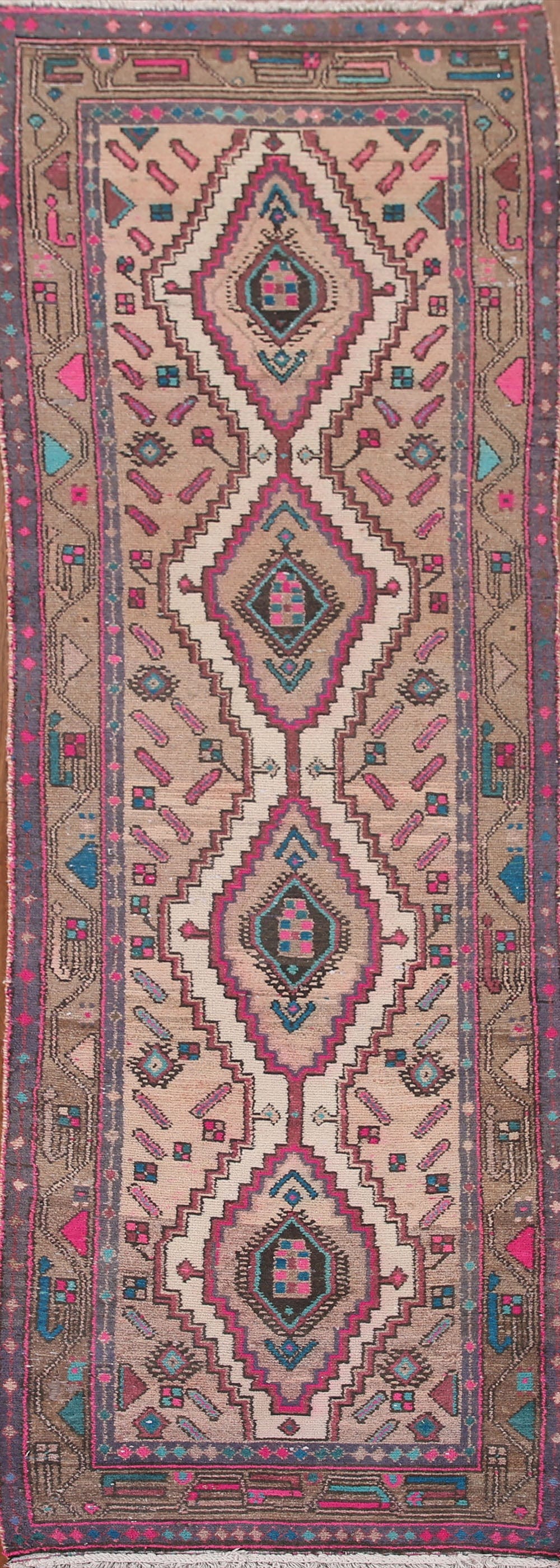 Vintage Wool Hamedan Persian Runner Rug 3x9