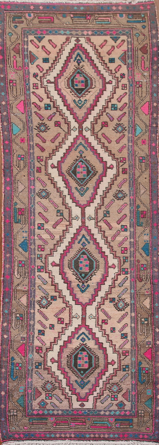 Vintage Wool Hamedan Persian Runner Rug 3x9