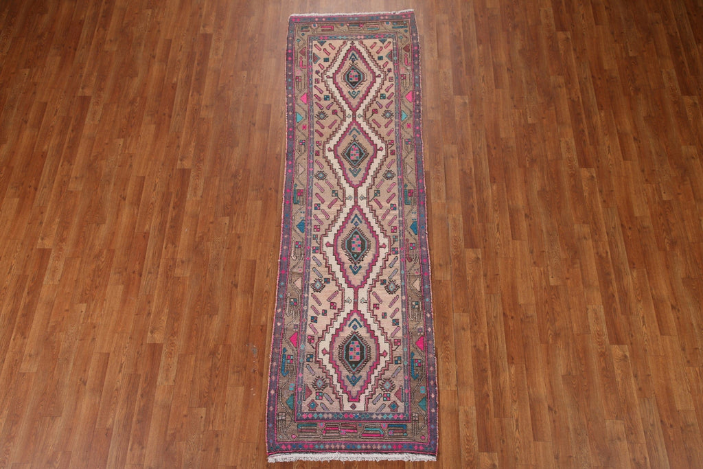 Vintage Wool Hamedan Persian Runner Rug 3x9