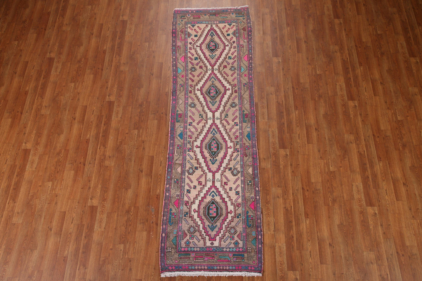 Vintage Wool Hamedan Persian Runner Rug 3x9