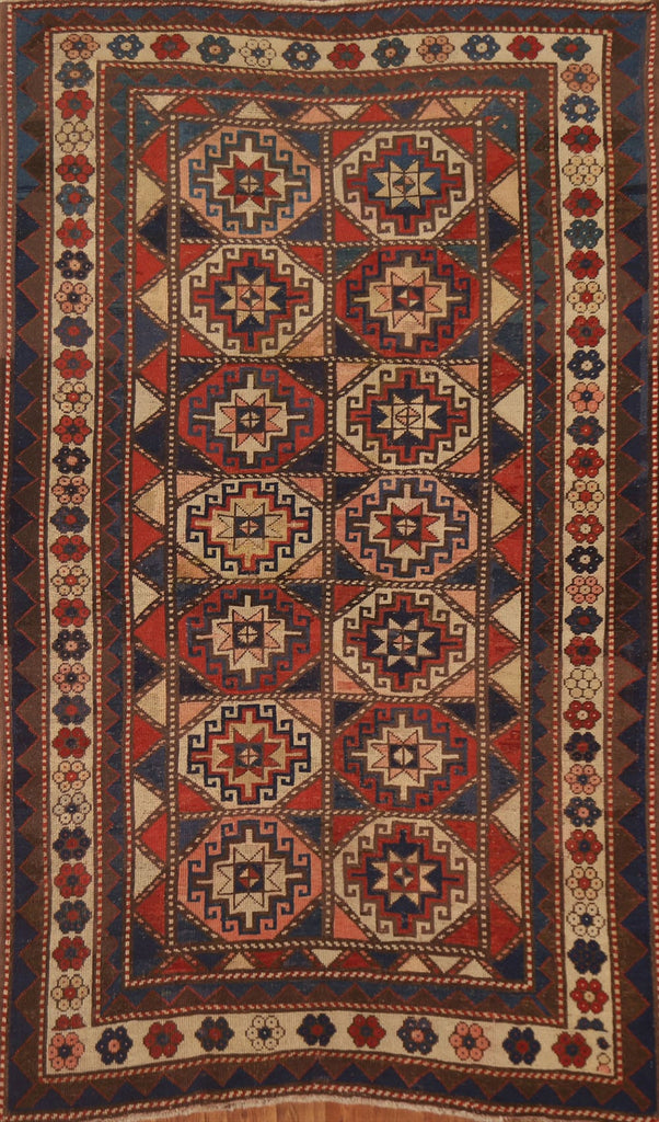 Pre-1900 Antique Vegetable Dye Kazak Oriental Area Rug 4x6