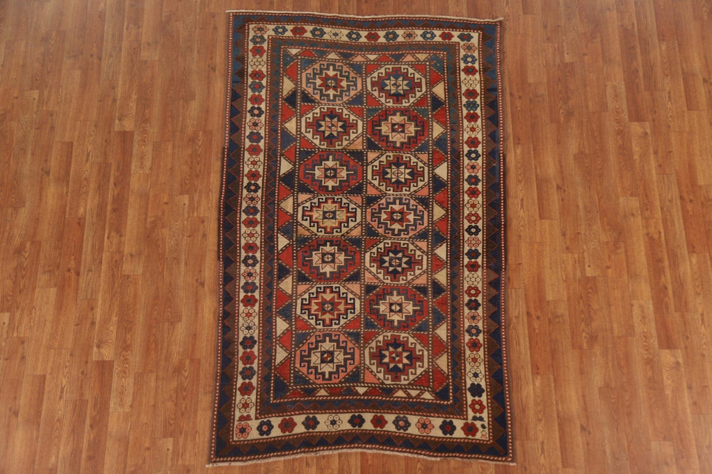 Pre-1900 Antique Vegetable Dye Kazak Oriental Area Rug 4x6