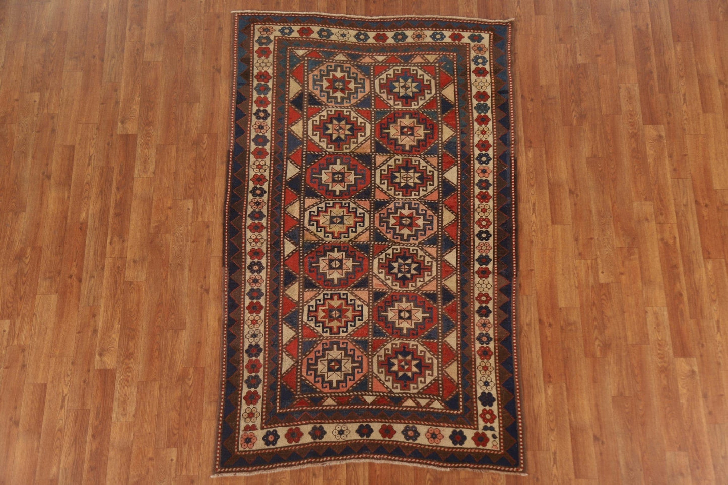 Pre-1900 Antique Vegetable Dye Kazak Oriental Area Rug 4x6