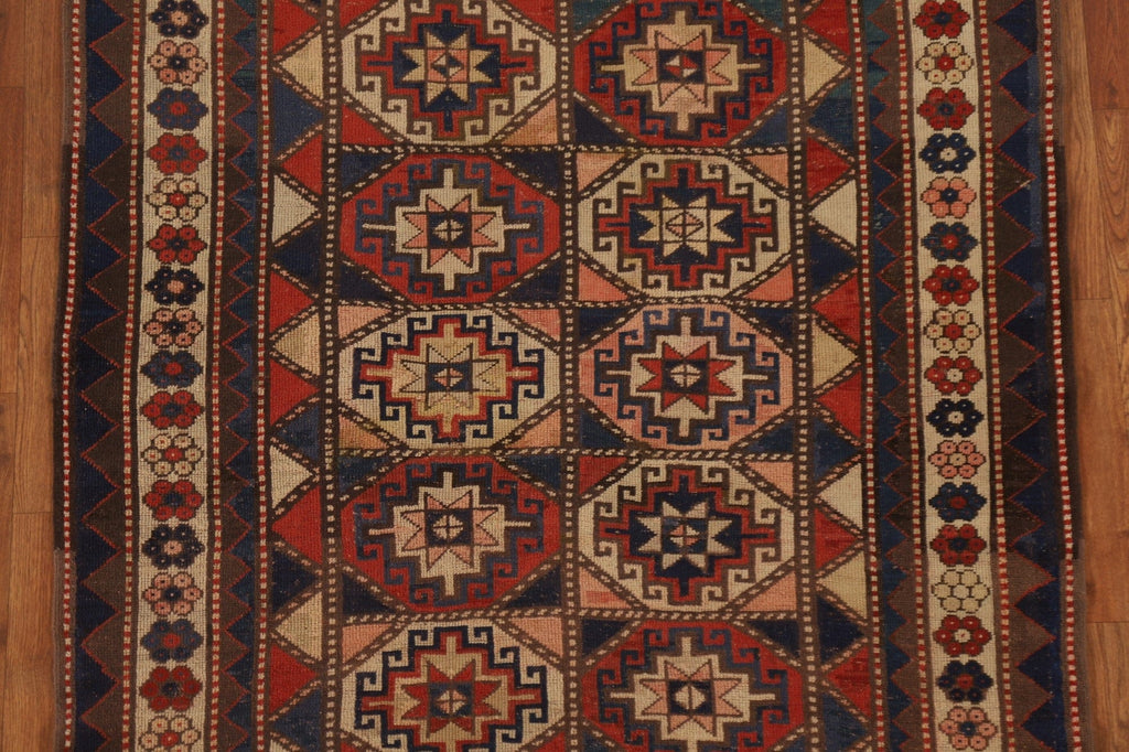 Pre-1900 Antique Vegetable Dye Kazak Oriental Area Rug 4x6