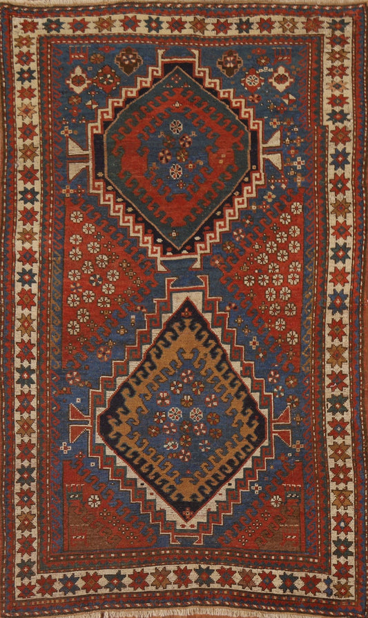 Pre-1900 Antique Vegetable Dye Kazak Oriental Area Rug 4x7