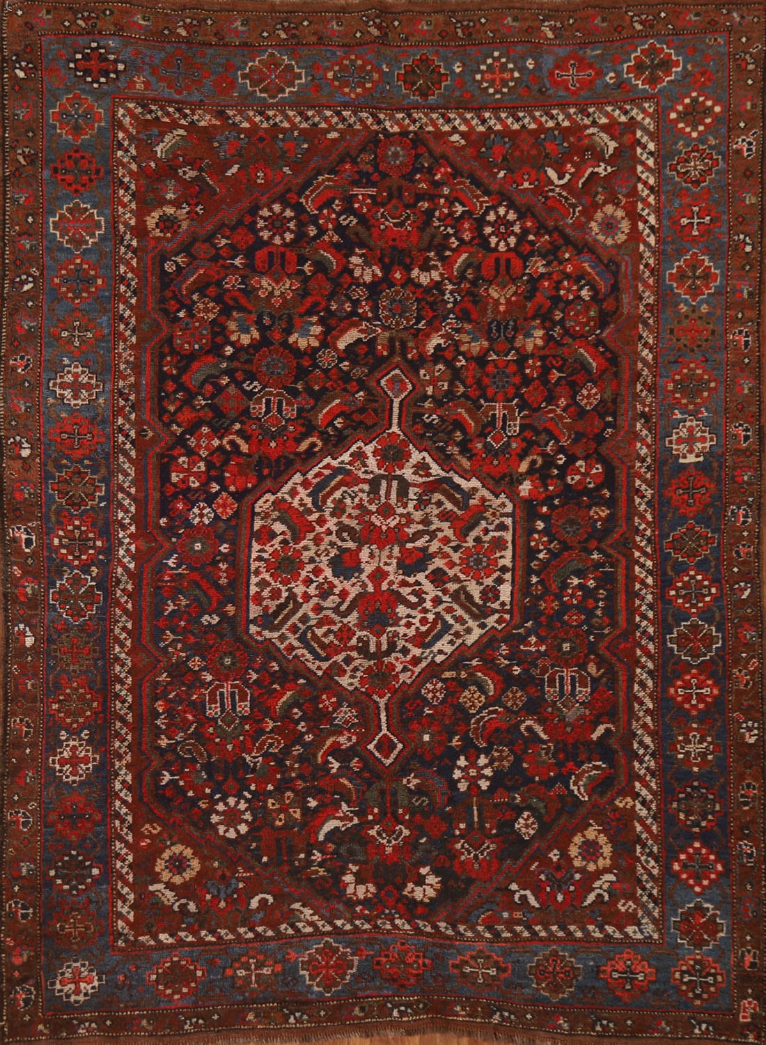 Pre-1900 Antique Vegetable Dye Bidjar Kurd Persian Rug 4x6