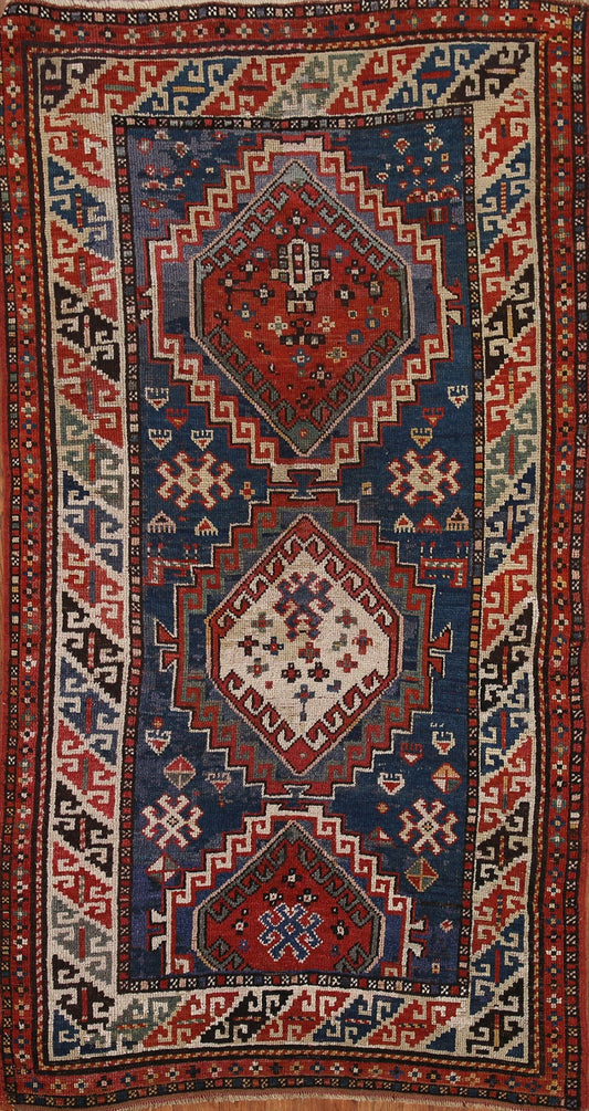 Pre-1900 Antique Vegetable Dye Kazak Oriental Area Rug 4x7