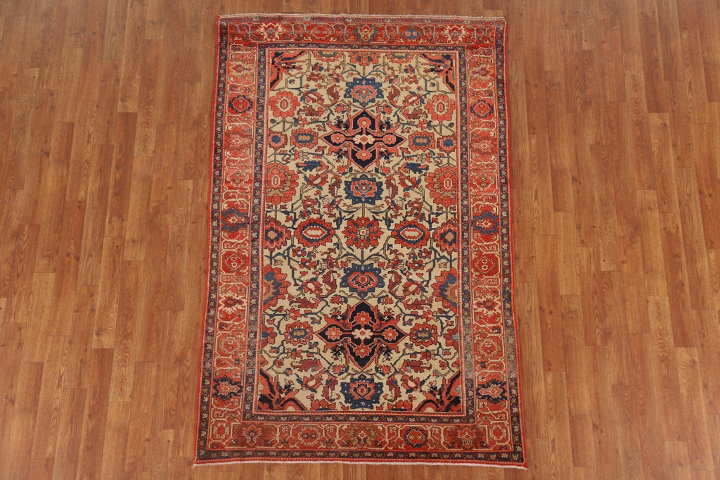 Pre-1900 Antique Vegetable Dye Sarouk Farahan Persian Area Rug 4x6