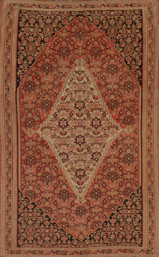 100% Vegetable Dye Antique Kilim Senneh Persian Rug 4x7