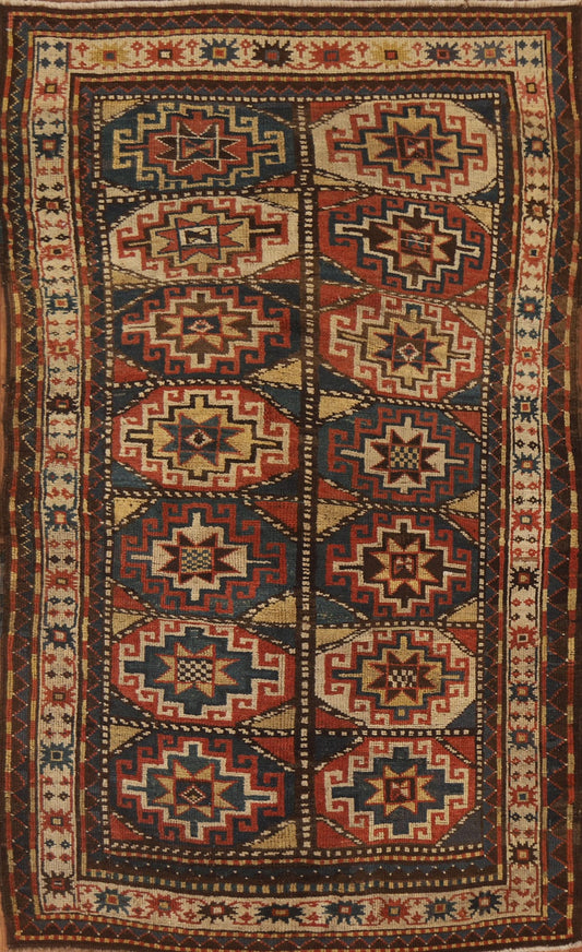 Pre-1900 Antique Vegetable Dye Kazak Oriental Area Rug 4x6