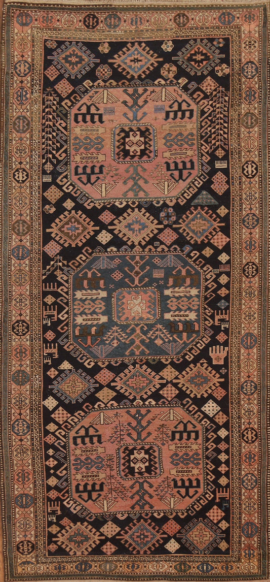 Pre-1900 Antique Vegetable Dye Kazak Oriental Runner Rug 4x9