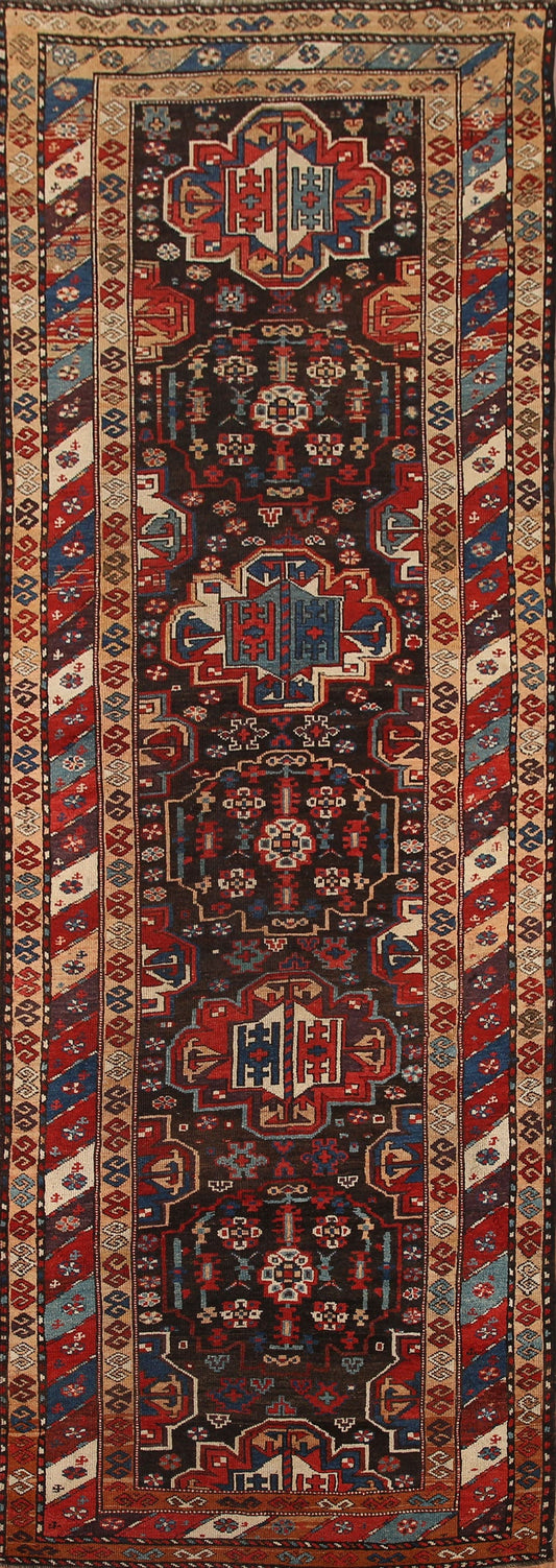 Pre-1900 Antique Vegetable Dye Kazak Wool Runner Rug 4x10