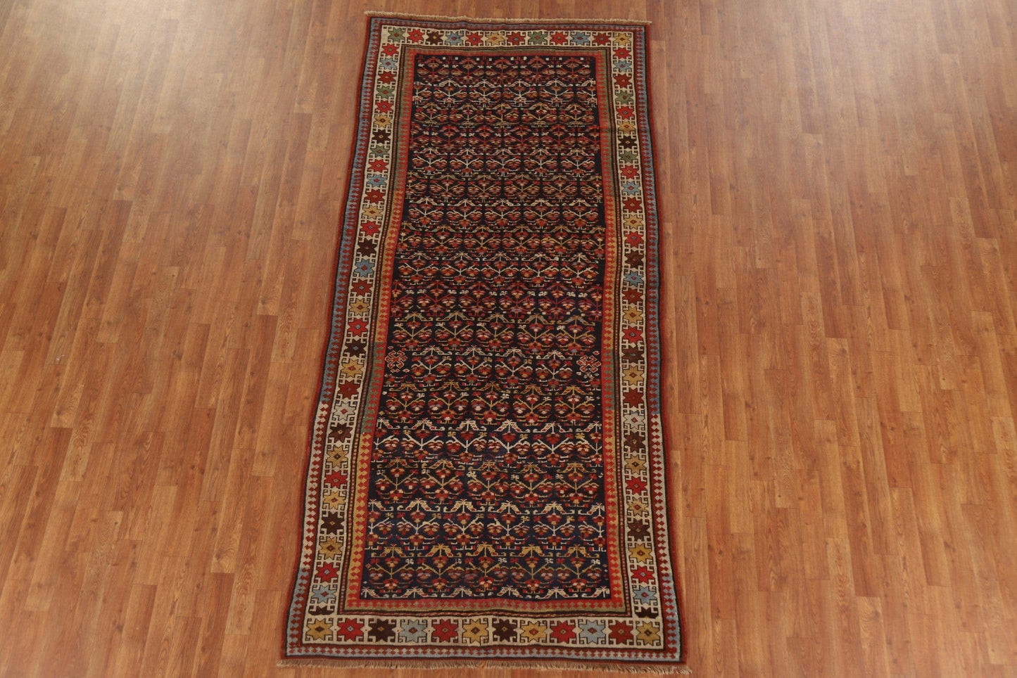 Pre-1900 Antique Vegetable Dye Kazak Oriental Rug 4x9