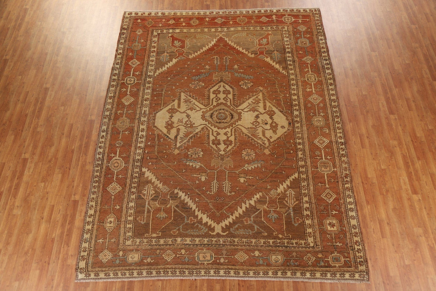 Pre-1900 Antique Heriz Serapi Vegetable Dye Persian Rug 9x12