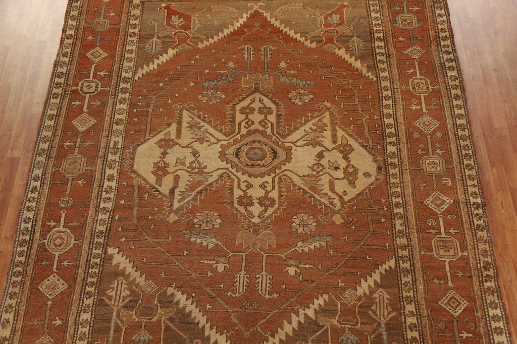 Pre-1900 Antique Heriz Serapi Vegetable Dye Persian Rug 9x12