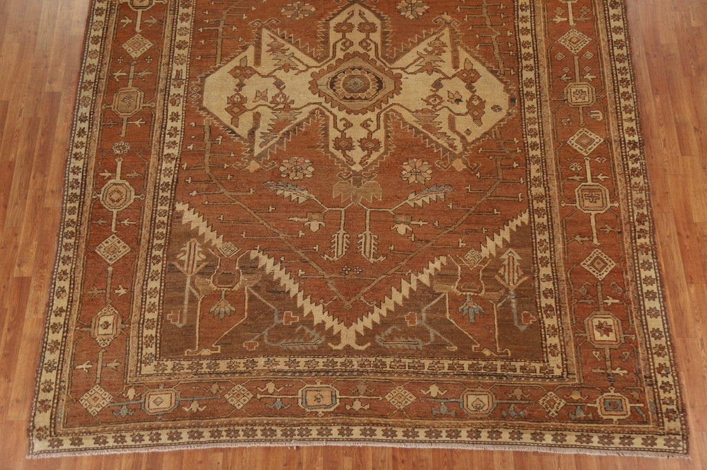 Pre-1900 Antique Heriz Serapi Vegetable Dye Persian Rug 9x12