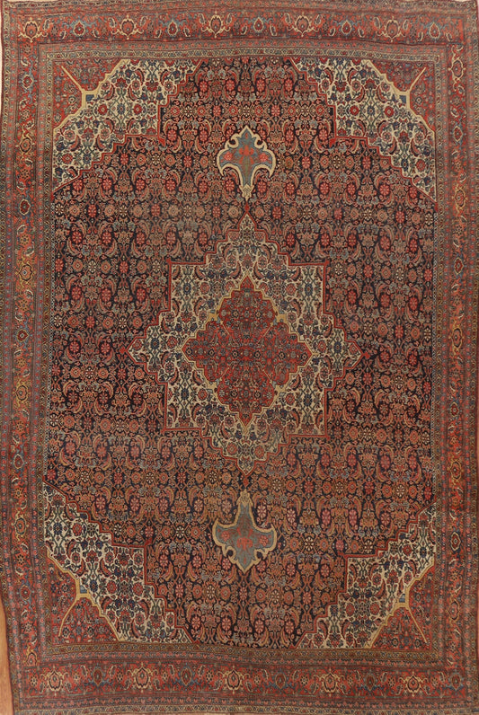 Pre-1900 Antique Vegetable Dye Bidjar Halvaei Persian Rug 12x15