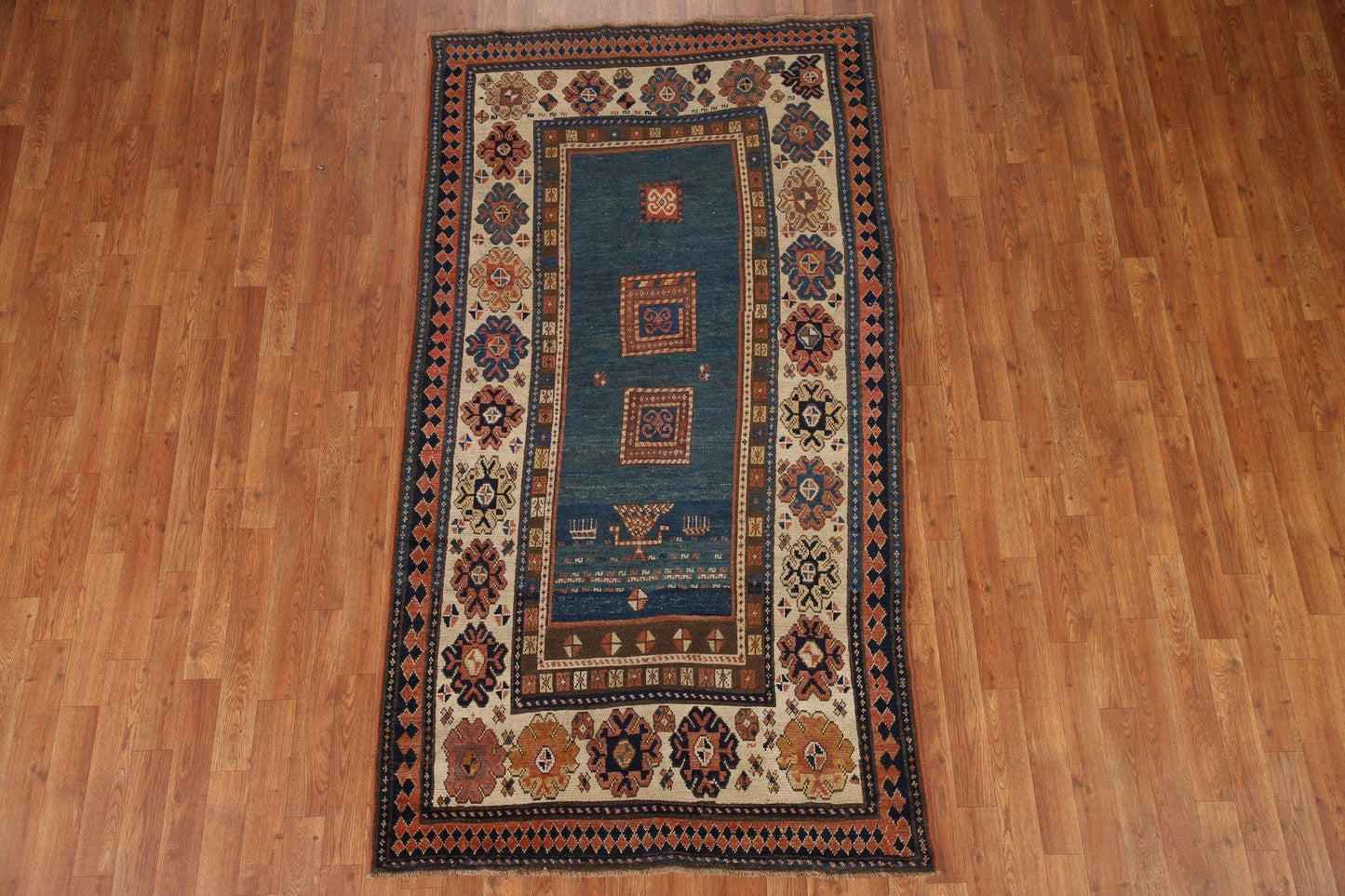 Pre-1900 Antique Vegetable Dye Kazak Oriental Area Rug 4x7