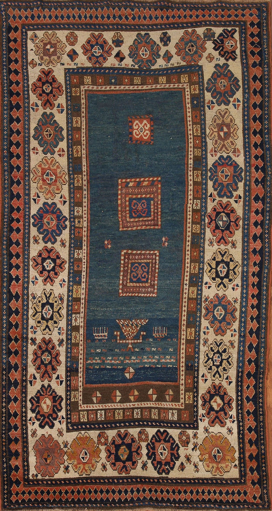 Pre-1900 Antique Vegetable Dye Kazak Oriental Area Rug 4x7