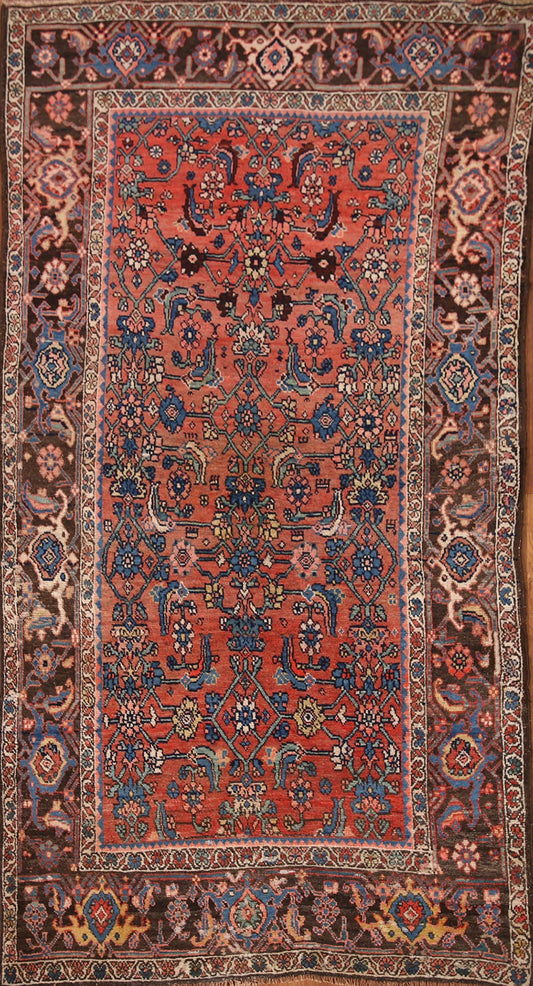 Pre-1900 Antique Vegetable Dye Bidjar Halvaie Persian Rug 4x7