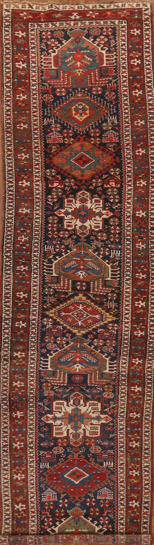 Pre-1900 Antique Vegetable Dye Kazak Wool Runner Rug 3x14